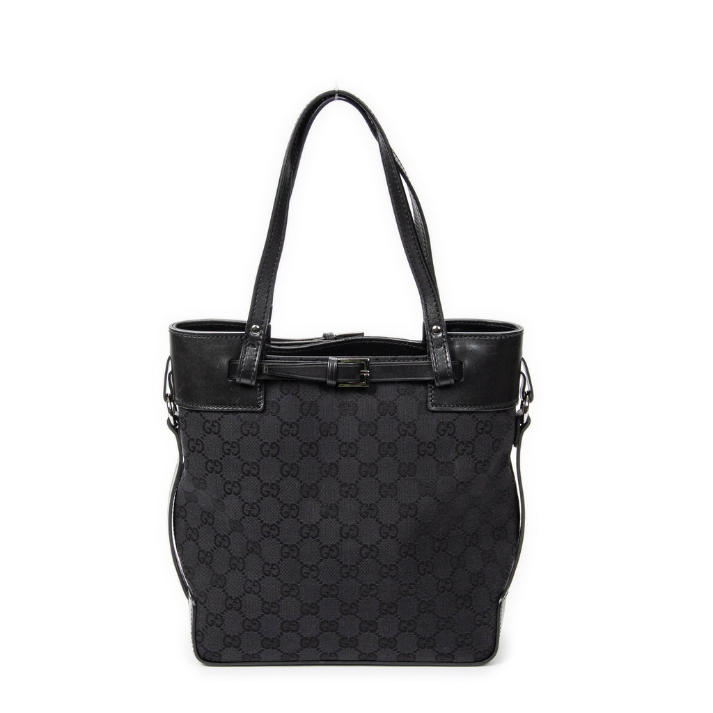 Bolso de hombro, bolso tote alto con cinturón, lona negra monogramada