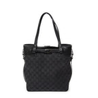 Bolso de hombro, bolso tote alto con cinturón, lona negra monogramada