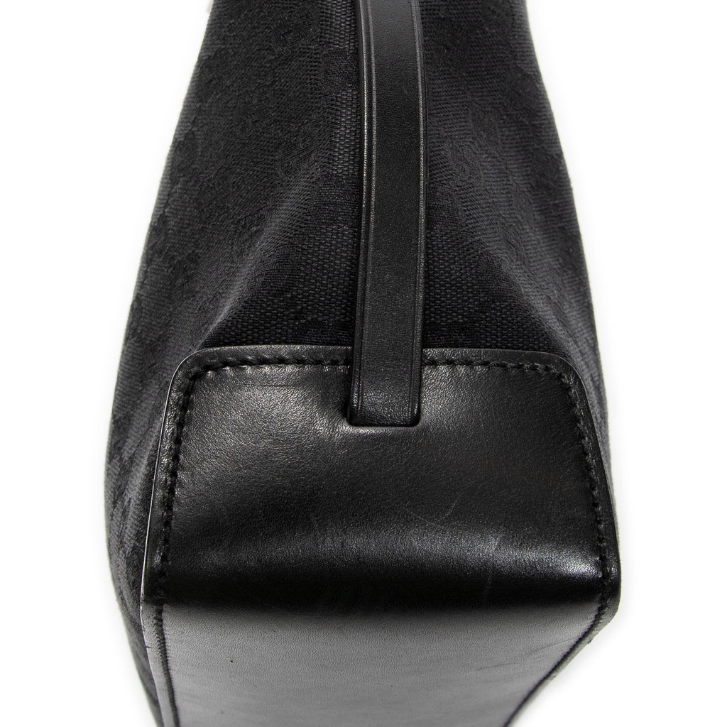 Bolso de hombro, bolso tote alto con cinturón, lona negra monogramada