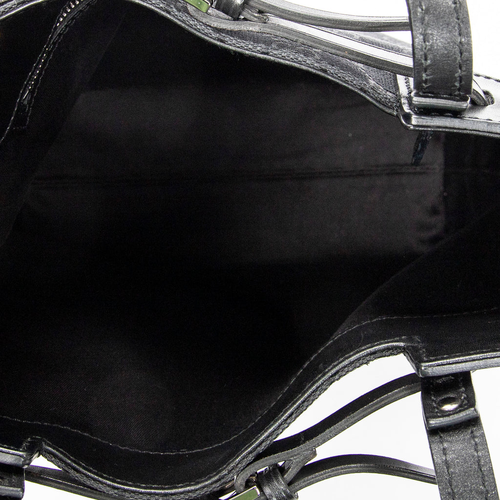 Bolso de hombro, bolso tote alto con cinturón, lona negra monogramada