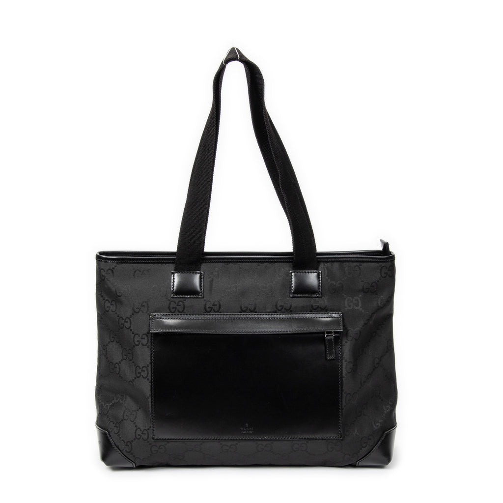 Shoulder Bag Medium Front Pocket Tote Black Monogrammed Nylon Canvas