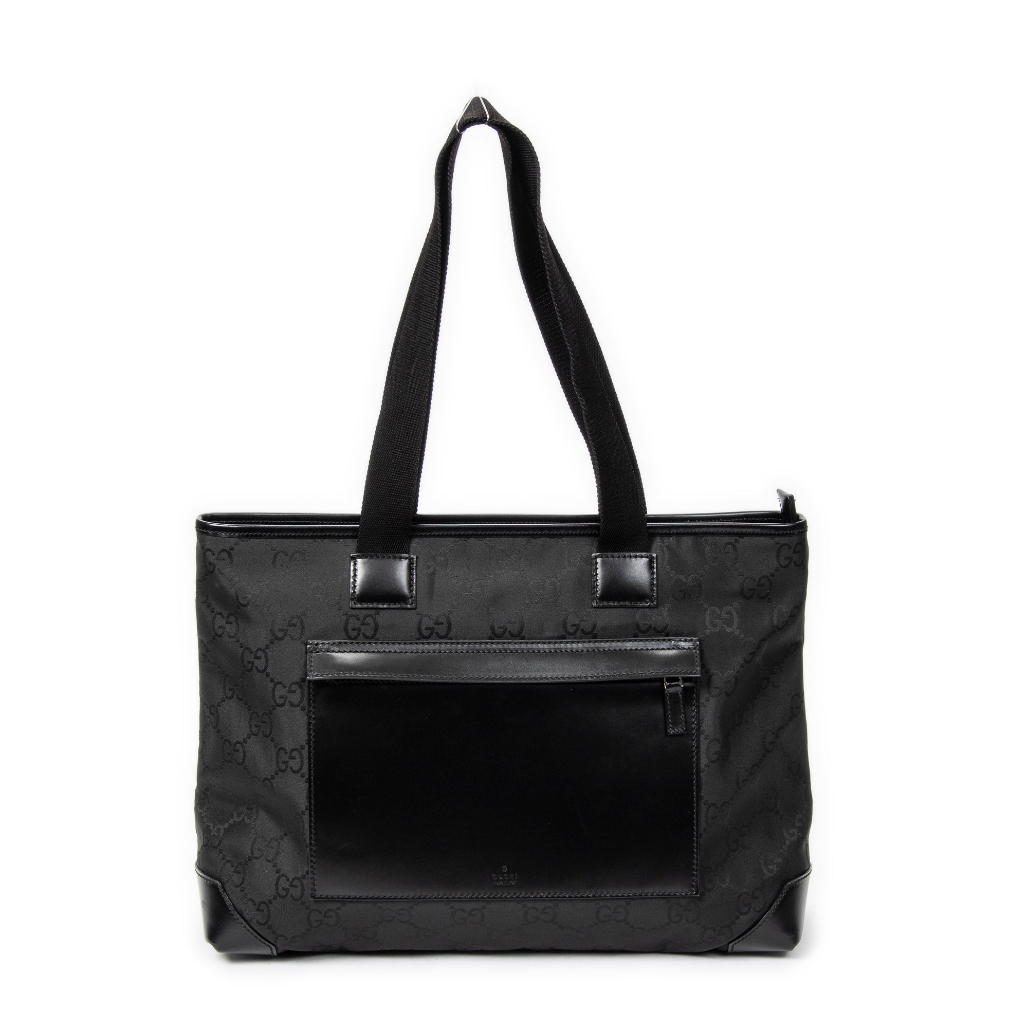 Shoulder Bag Medium Front Pocket Tote Black Monogrammed Nylon Canvas