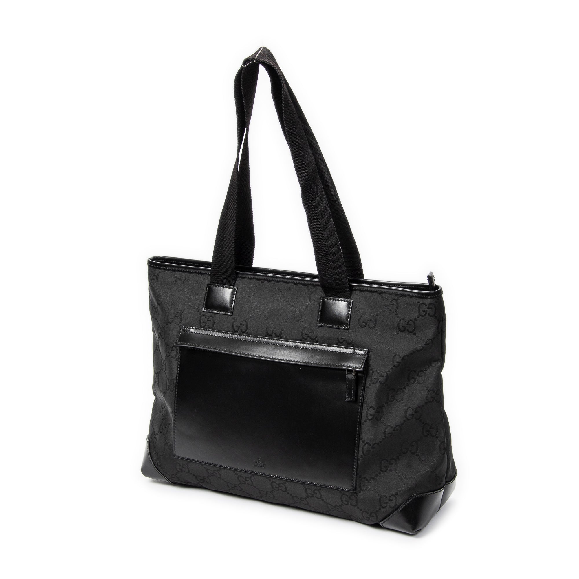Shoulder Bag Medium Front Pocket Tote Black Monogrammed Nylon Canvas