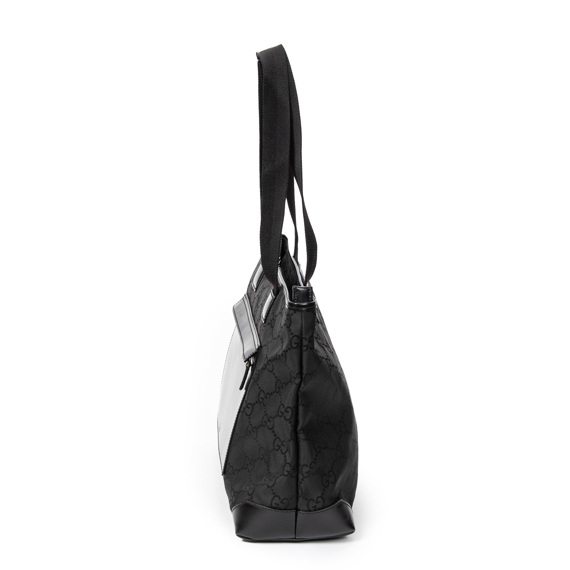 Shoulder Bag Medium Front Pocket Tote Black Monogrammed Nylon Canvas