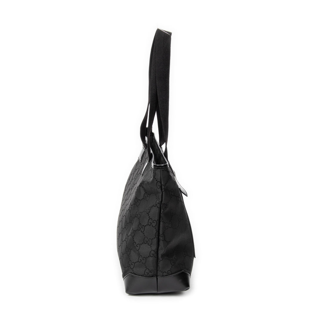 Shoulder Bag Medium Front Pocket Tote Black Monogrammed Nylon Canvas