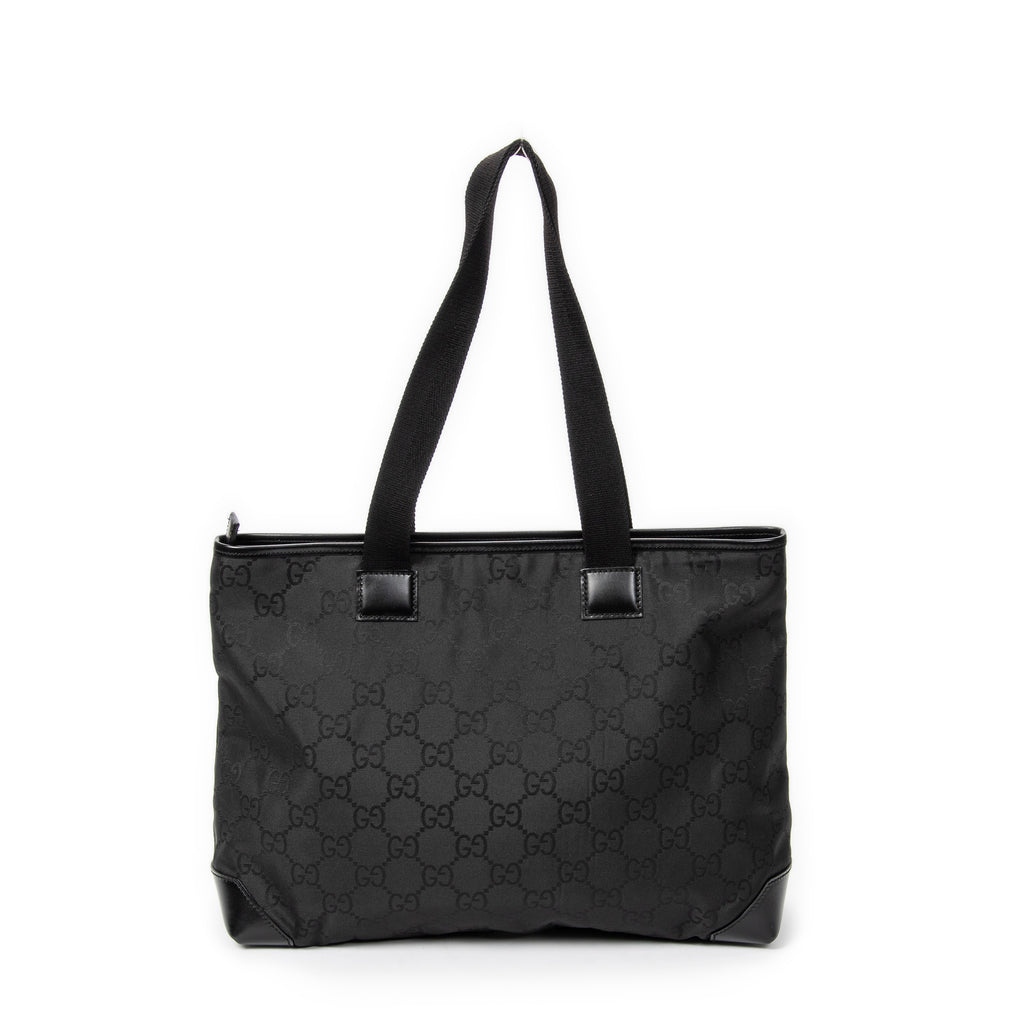 Shoulder Bag Medium Front Pocket Tote Black Monogrammed Nylon Canvas