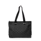 Shoulder Bag Medium Front Pocket Tote Black Monogrammed Nylon Canvas