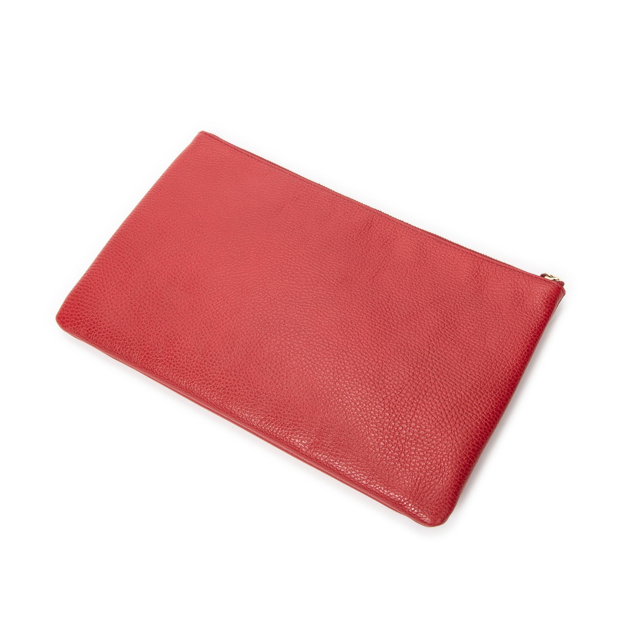 Clutch Bamboo Tassel Zip Clutch Red Grained Calfskin Leather