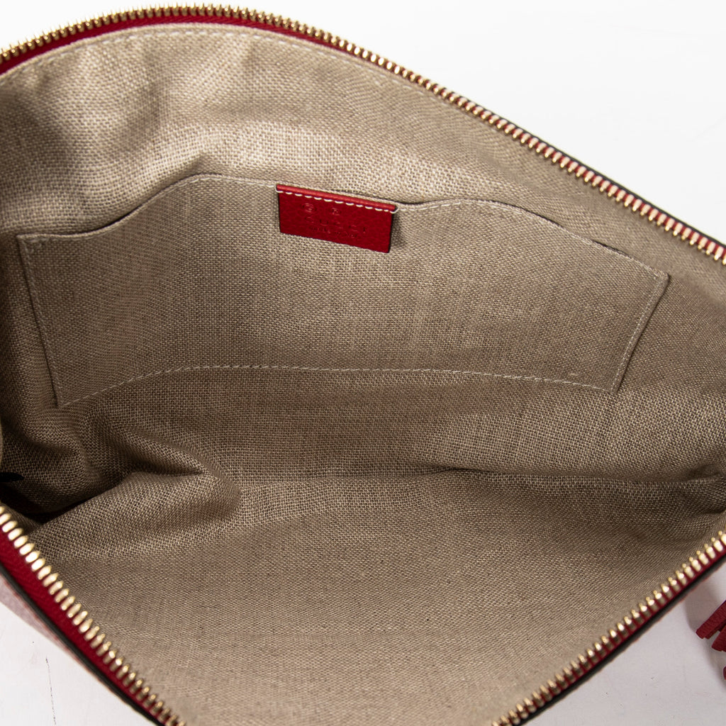 Clutch Bamboo Tassel Zip Clutch Red Grained Calfskin Leather