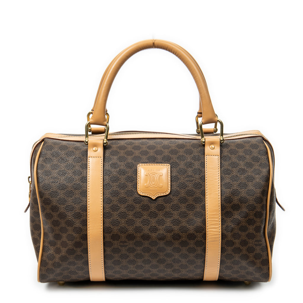 Bolso de mano Boston pequeño vintage de lona revestida Macadam marrón