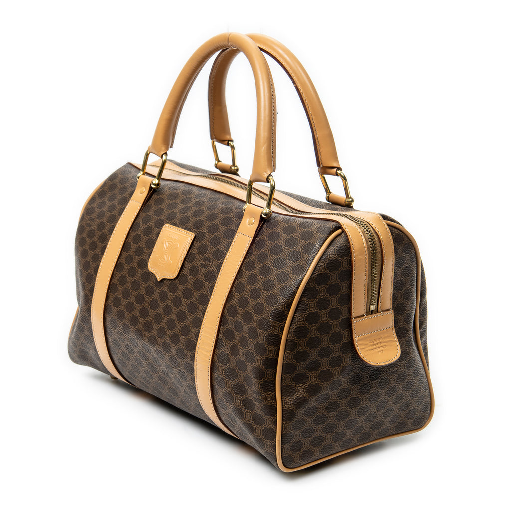 Bolso de mano Boston pequeño vintage de lona revestida Macadam marrón