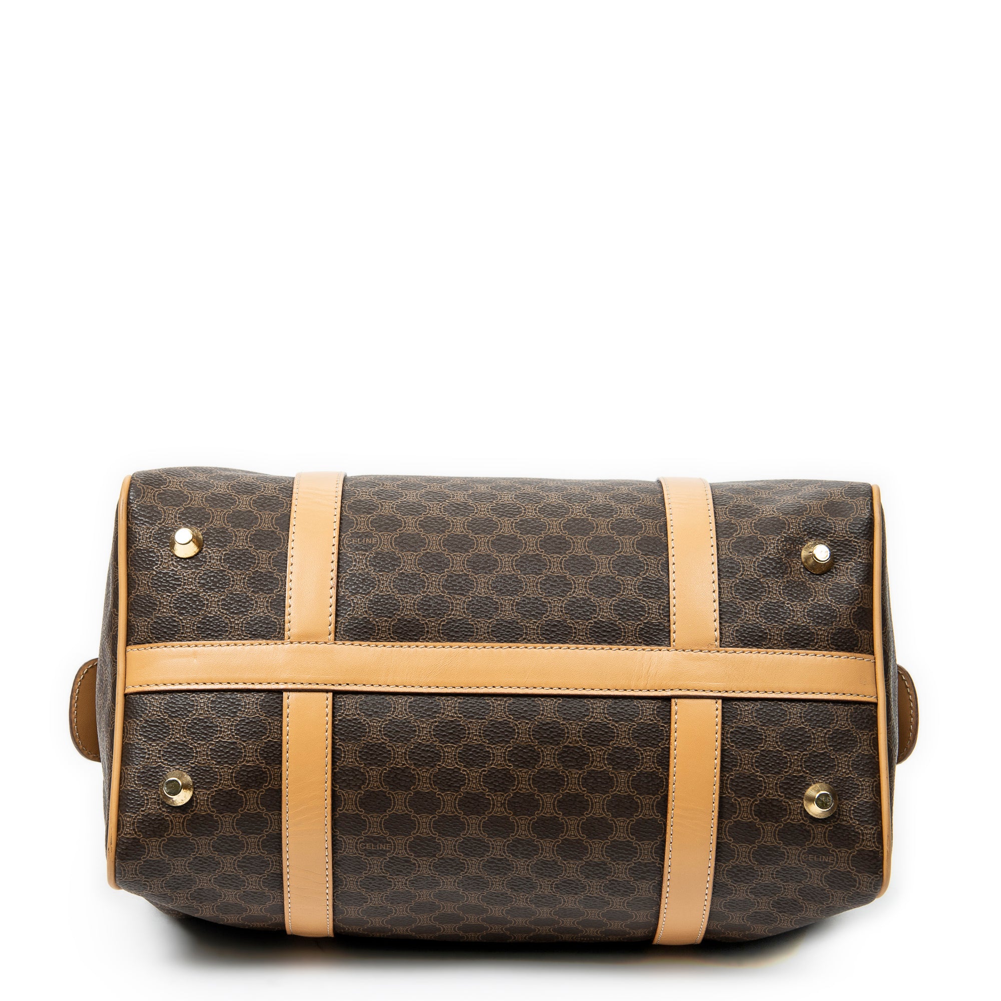 Bolso de mano Boston pequeño vintage de lona revestida Macadam marrón