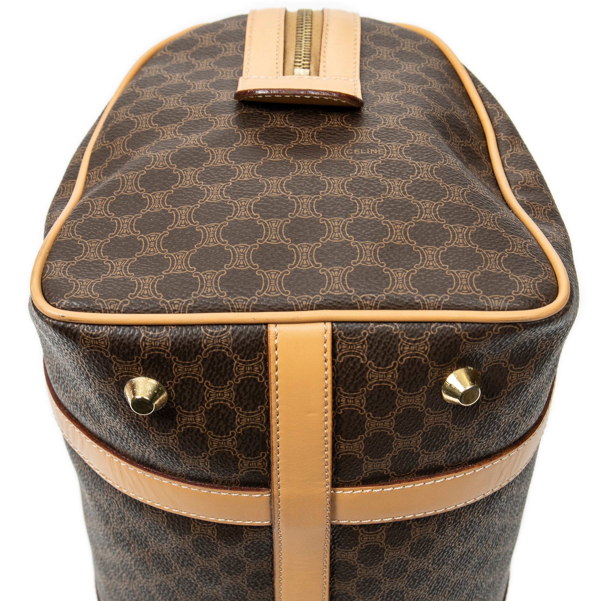 Bolso de mano Boston pequeño vintage de lona revestida Macadam marrón