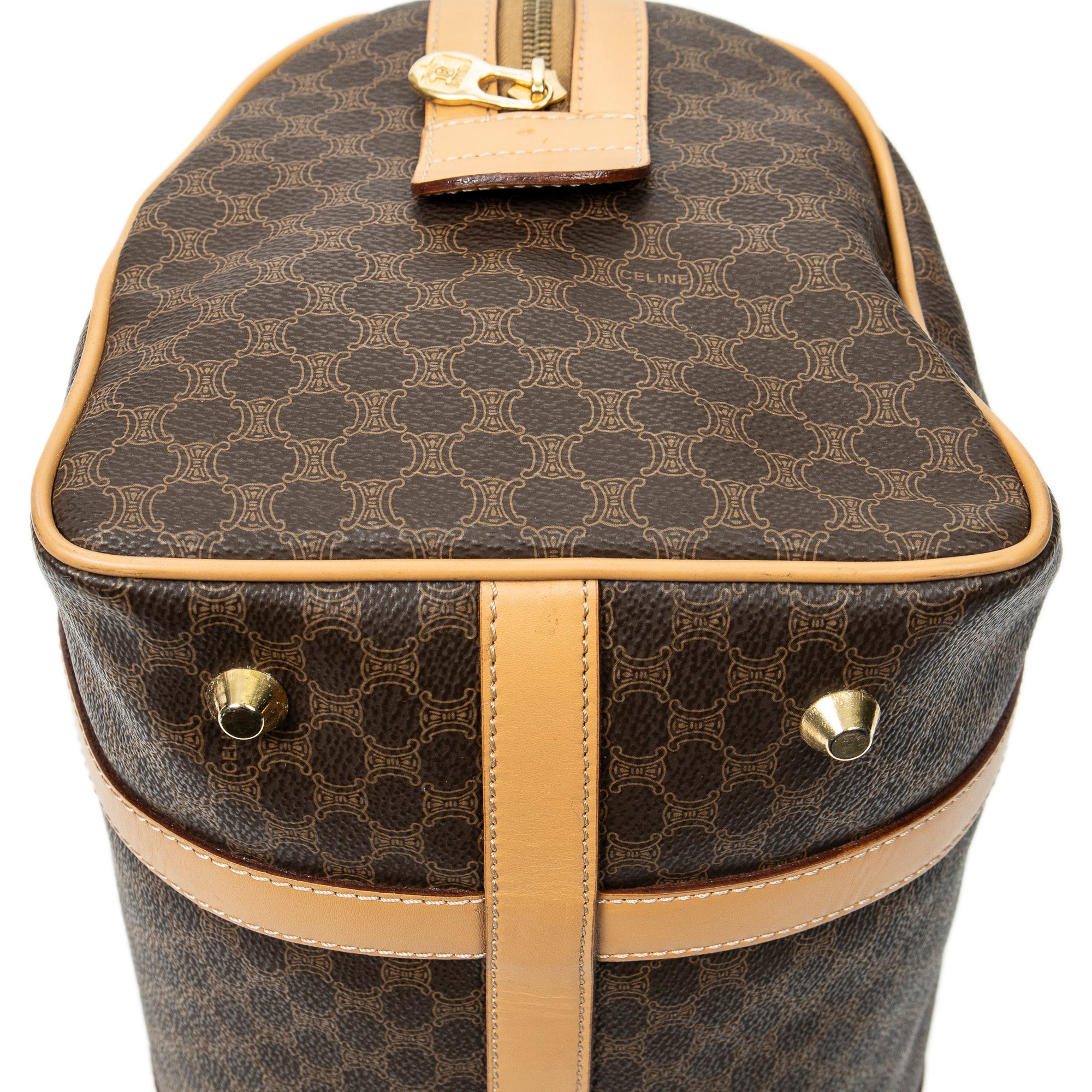 Bolso de mano Boston pequeño vintage de lona revestida Macadam marrón