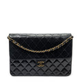 Shoulder Bag Vintage Push Lock Straight Flap Black Quilted Lambskin Leather