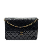 Shoulder Bag Vintage Push Lock Straight Flap Black Quilted Lambskin Leather