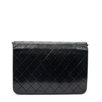 Shoulder Bag Vintage Push Lock Straight Flap Black Quilted Lambskin Leather