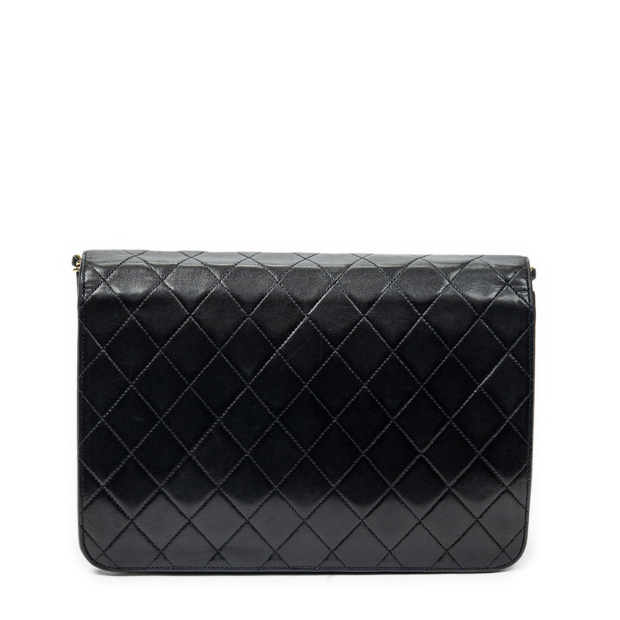 Shoulder Bag Vintage Push Lock Straight Flap Black Quilted Lambskin Leather