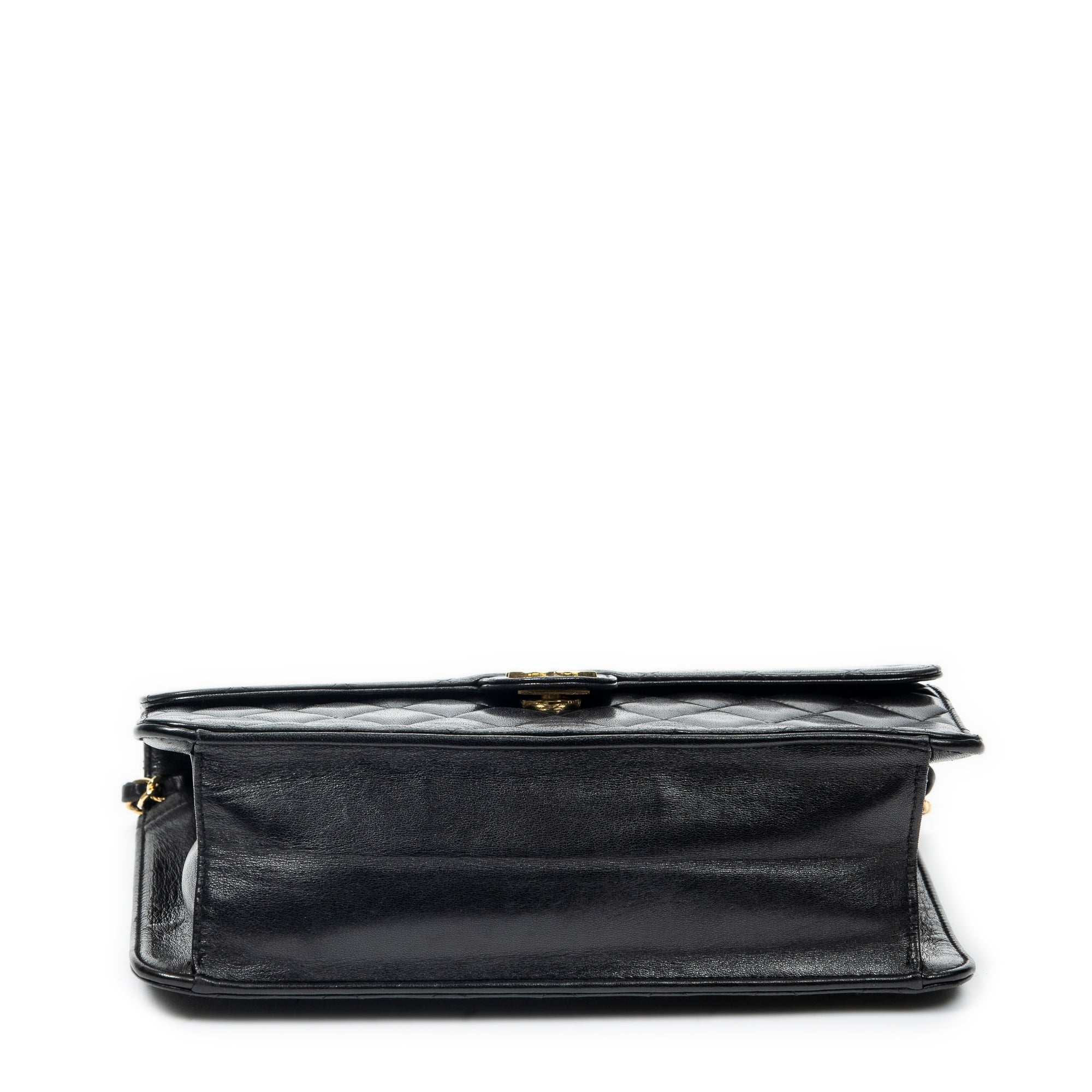 Shoulder Bag Vintage Push Lock Straight Flap Black Quilted Lambskin Leather