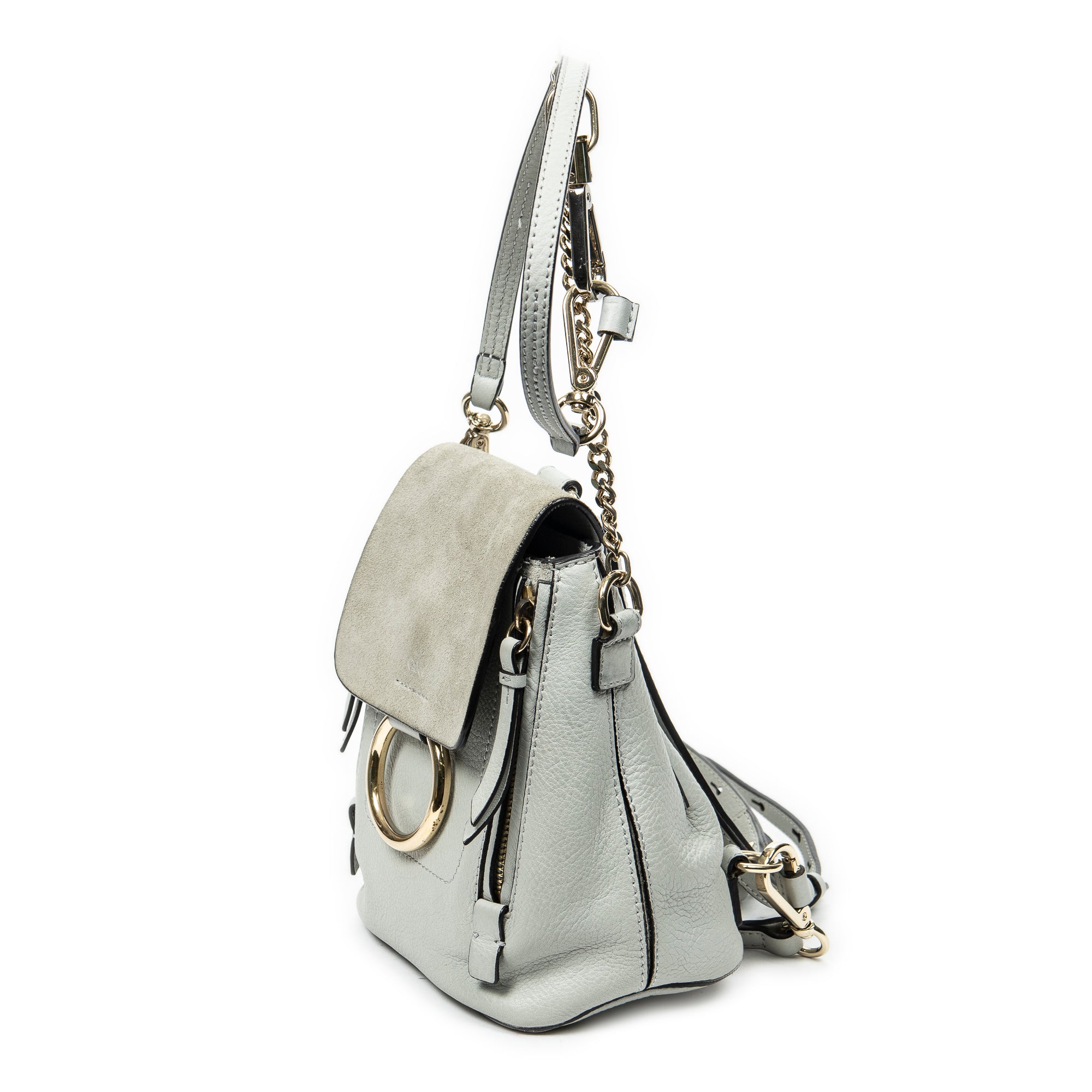 Mochila Pequeña Faye de Piel de Becerro Azul Claro
