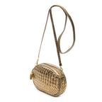 Shoulder Bag Vintage Camera Crossbody Gold Intrecciato Leather