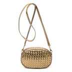 Shoulder Bag Vintage Camera Crossbody Gold Intrecciato Leather