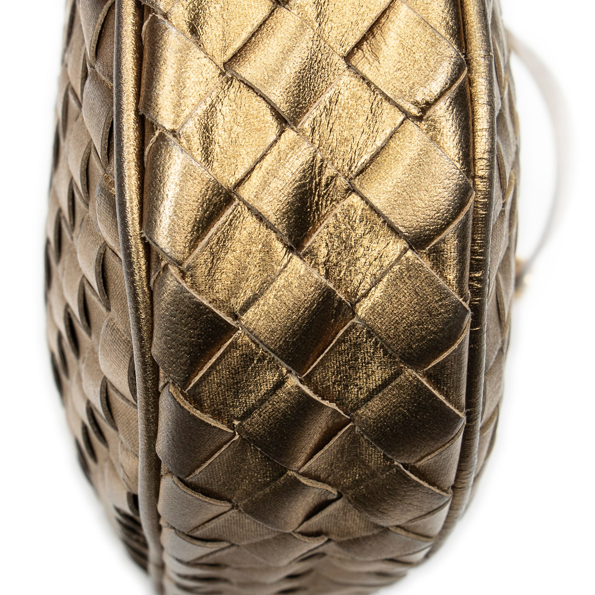 Shoulder Bag Vintage Camera Crossbody Gold Intrecciato Leather