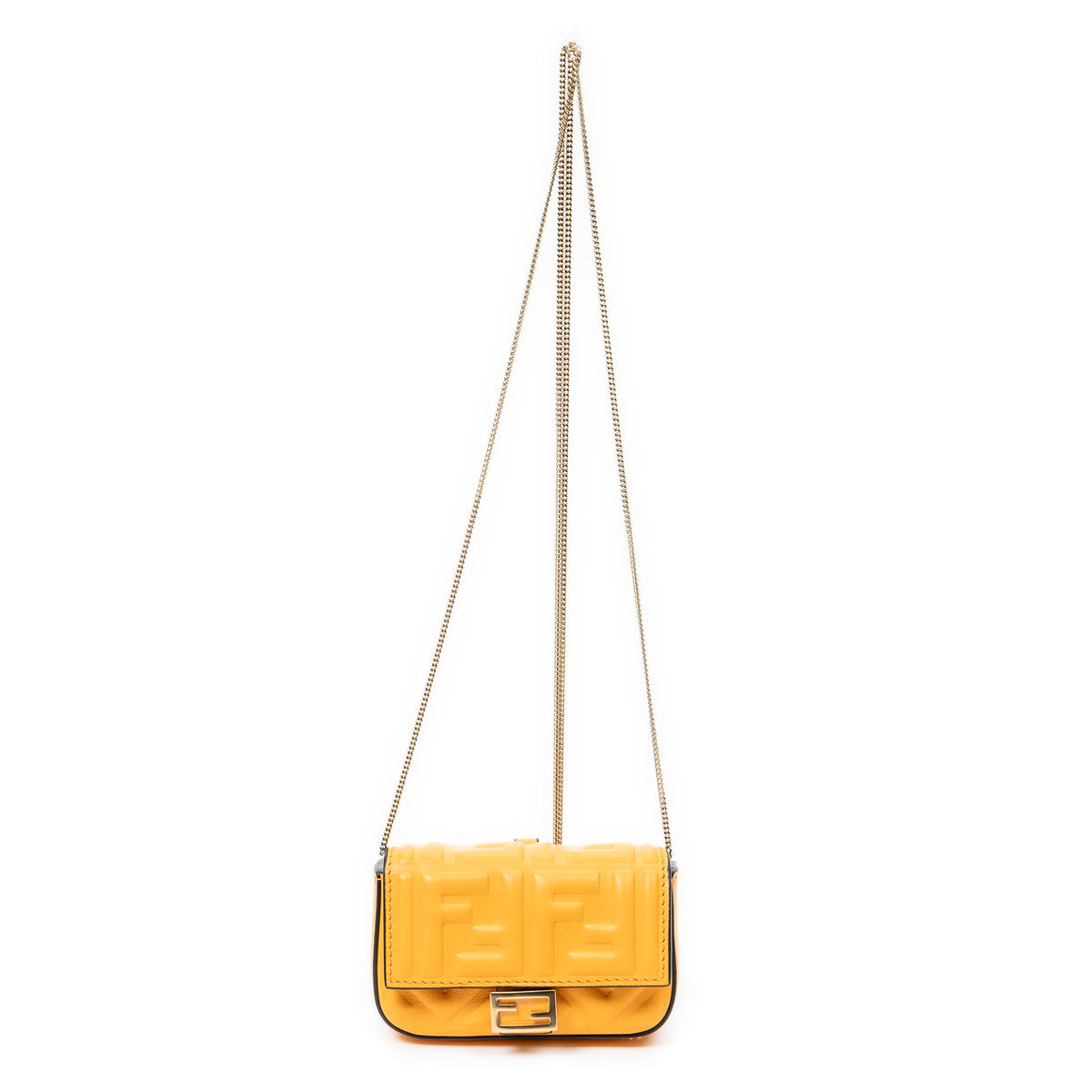 Shoulder Bag Nano Baguette Charm Yellow Zucca Embossed Leather