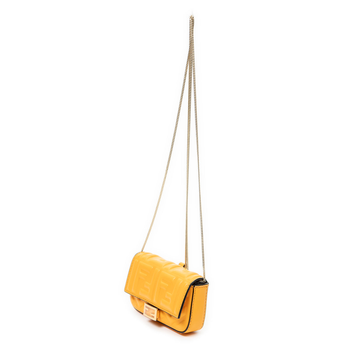 Shoulder Bag Nano Baguette Charm Yellow Zucca Embossed Leather