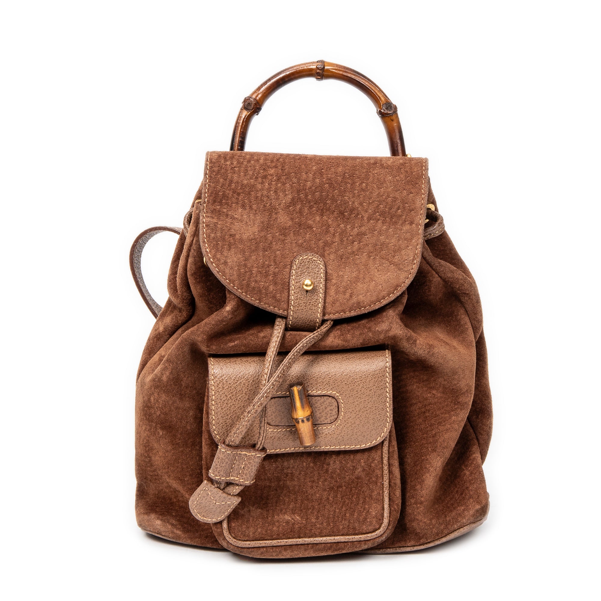 Backpack Mini Bamboo Backpack Brown Suede Leather