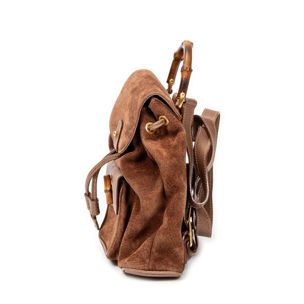 Backpack Mini Bamboo Backpack Brown Suede Leather