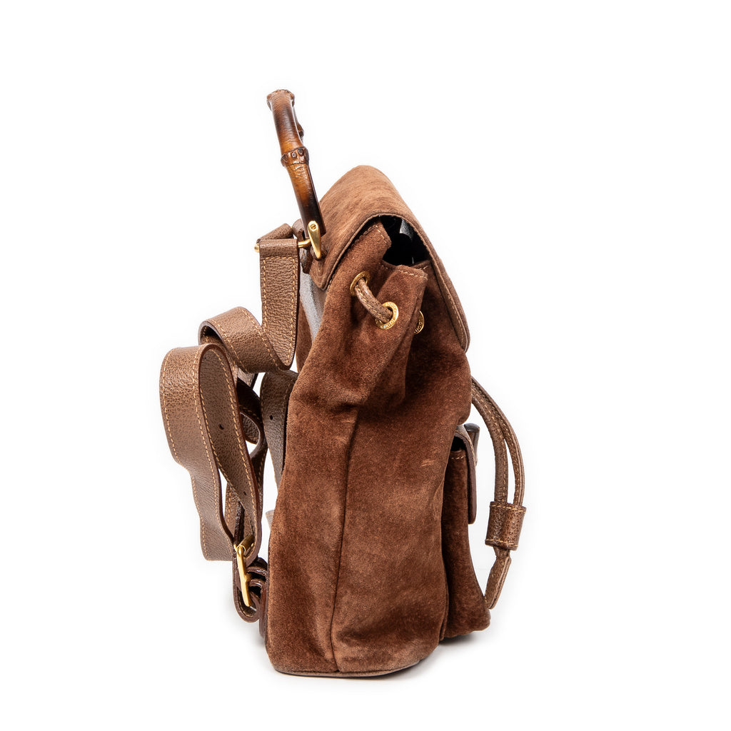 Backpack Mini Bamboo Backpack Brown Suede Leather