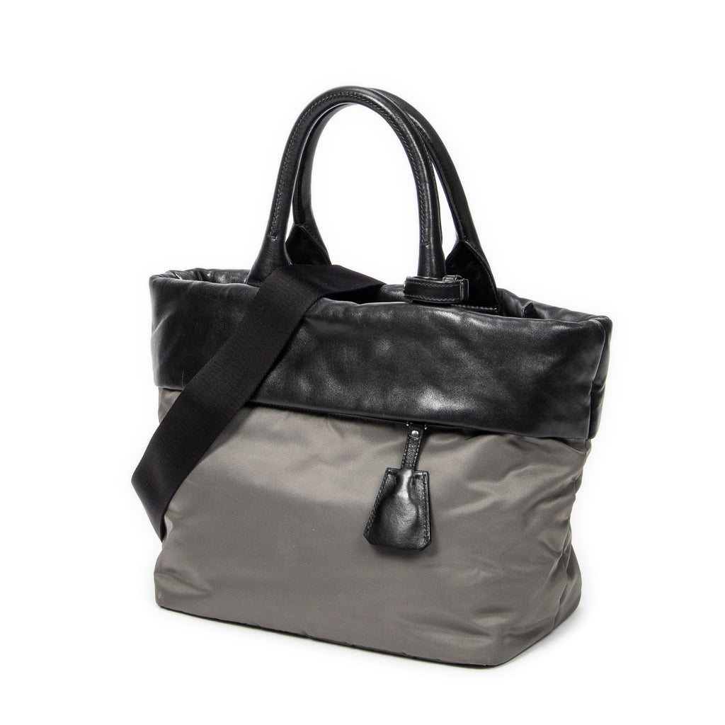 Shoulder Bag Reversible Tote Grey Nylon Canvas