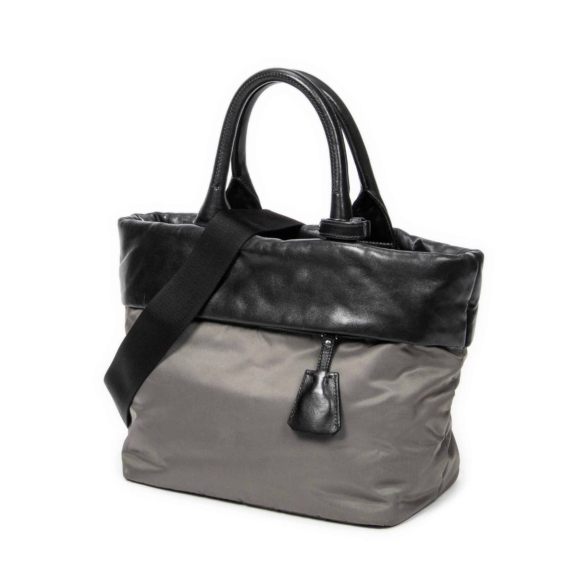 Shoulder Bag Reversible Tote Grey Nylon Canvas