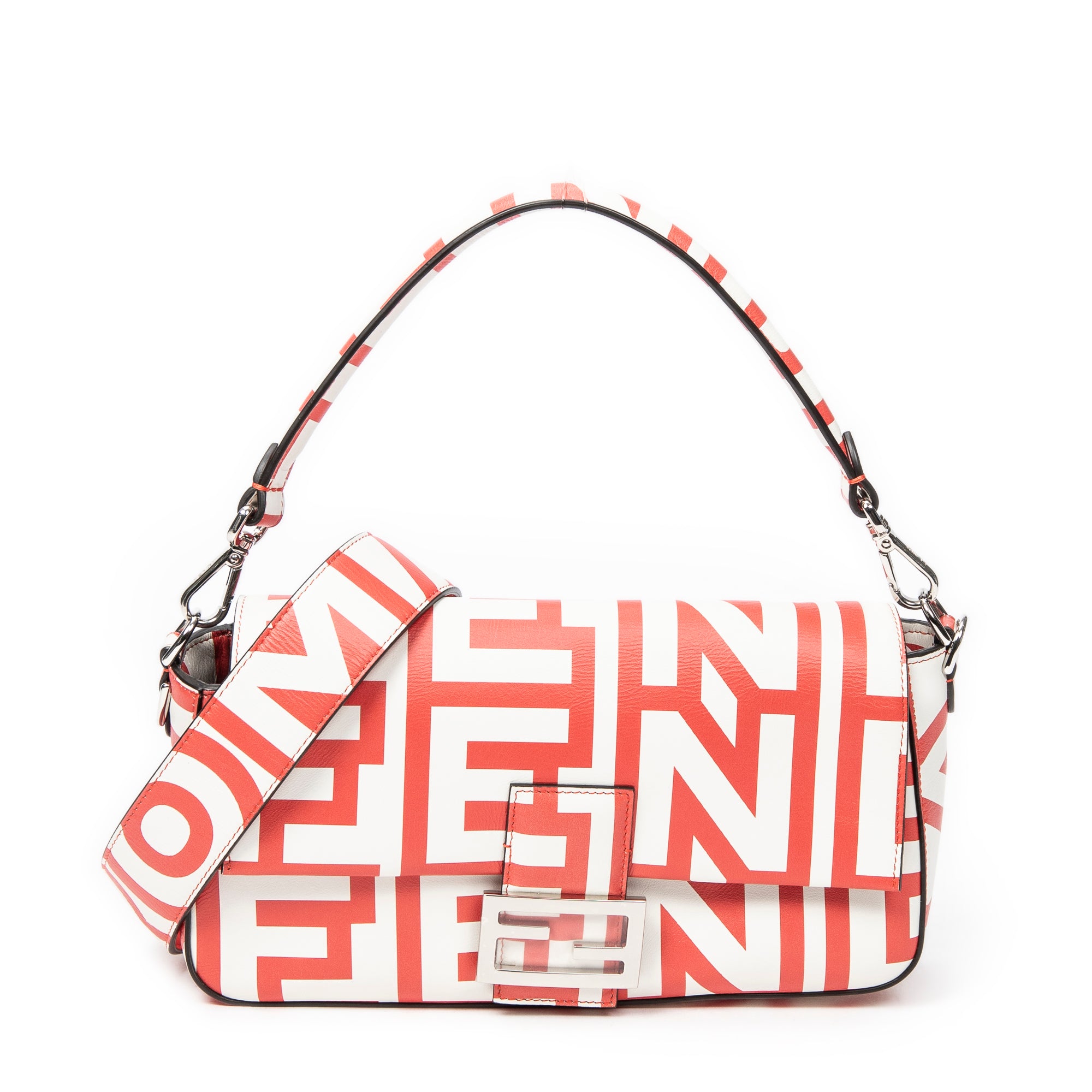 Shoulder Bag Baguette Red Printed Leather