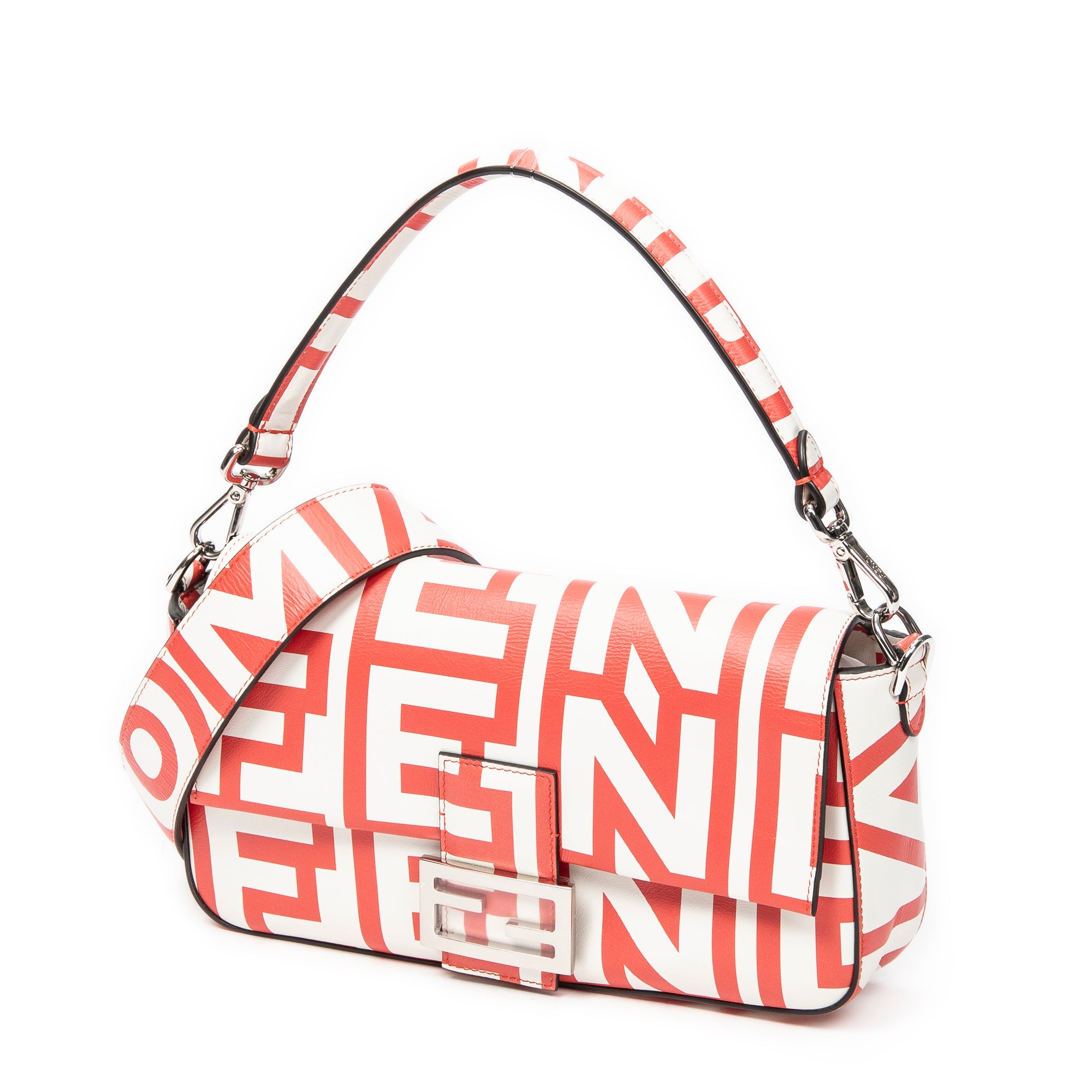 Shoulder Bag Baguette Red Printed Leather
