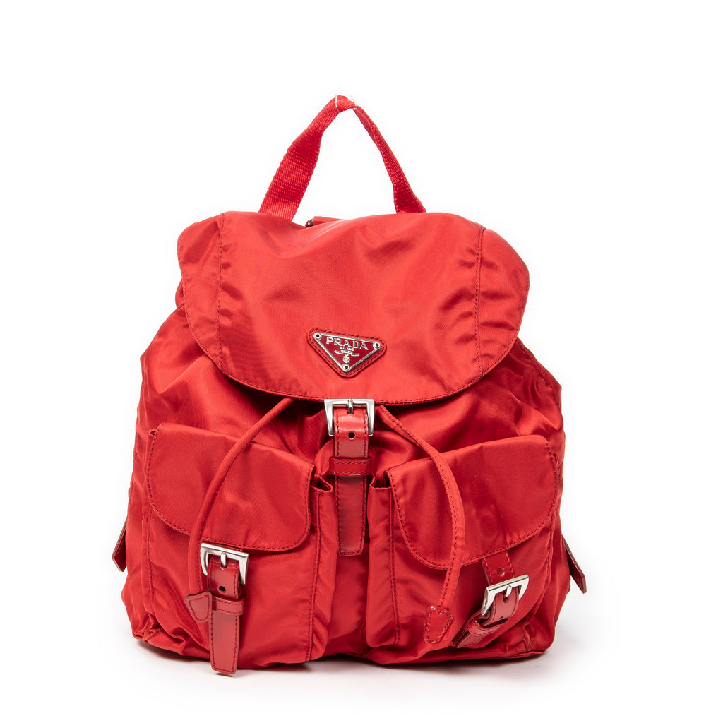 Mochila pequeña con cordón, de nailon y lona, color rojo