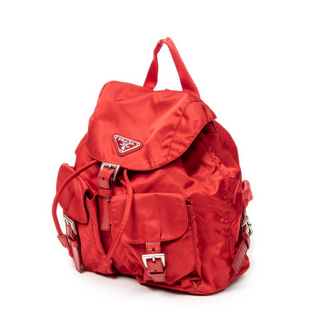 Mochila pequeña con cordón, de nailon y lona, color rojo