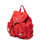 Mochila pequeña con cordón, de nailon y lona, color rojo