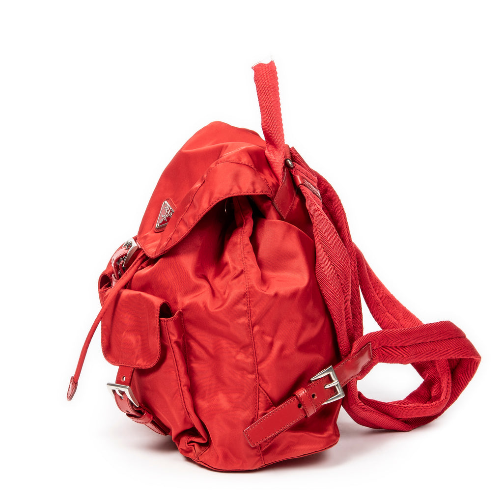 Mochila pequeña con cordón, de nailon y lona, color rojo