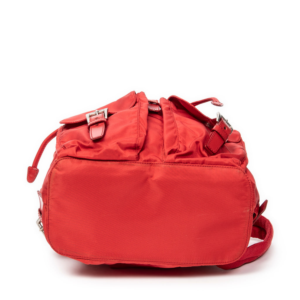 Mochila pequeña con cordón, de nailon y lona, color rojo