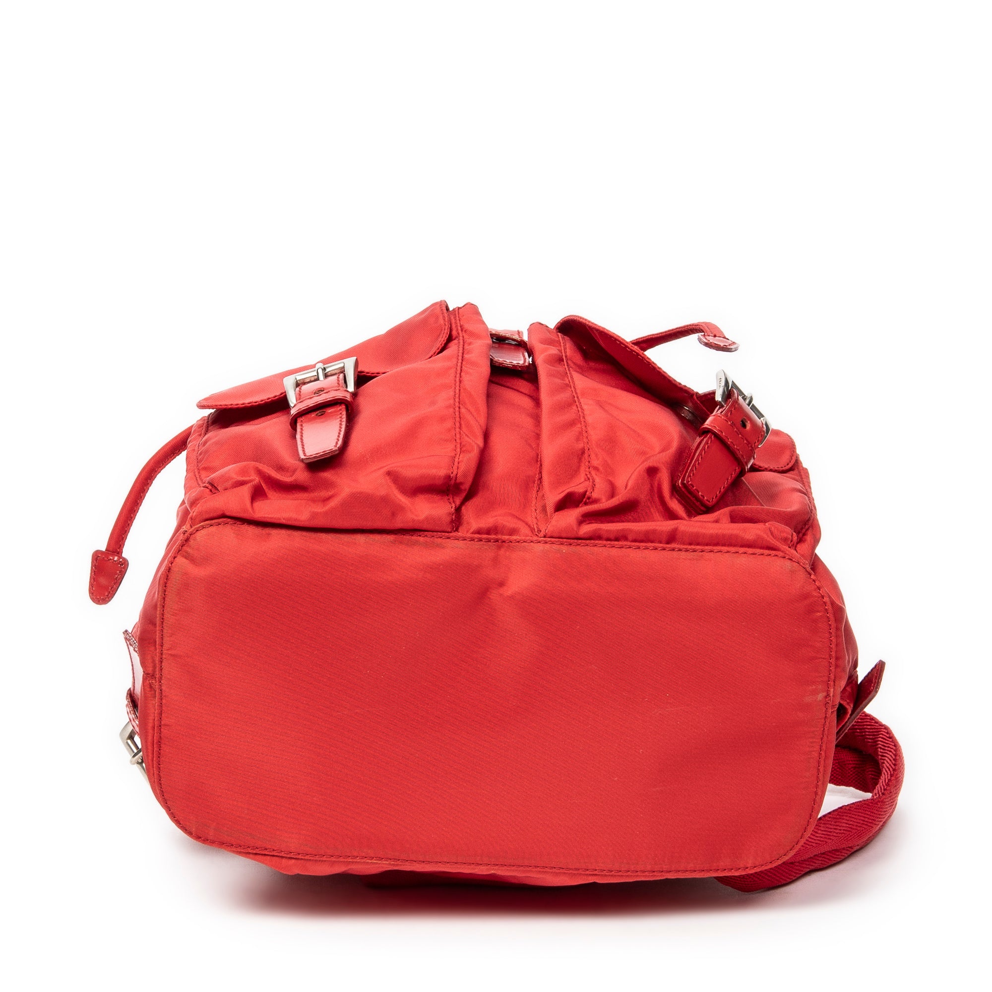Mochila pequeña con cordón, de nailon y lona, color rojo