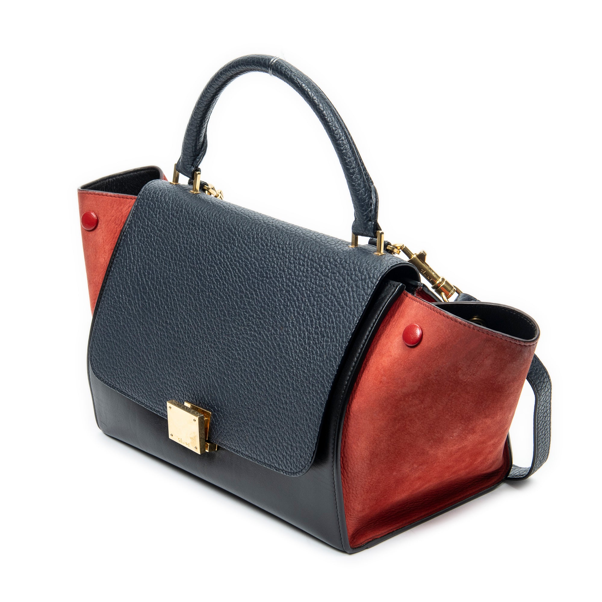 Shoulder Bag Small Tricolor Trapeze Black Grained Calfskin Leather