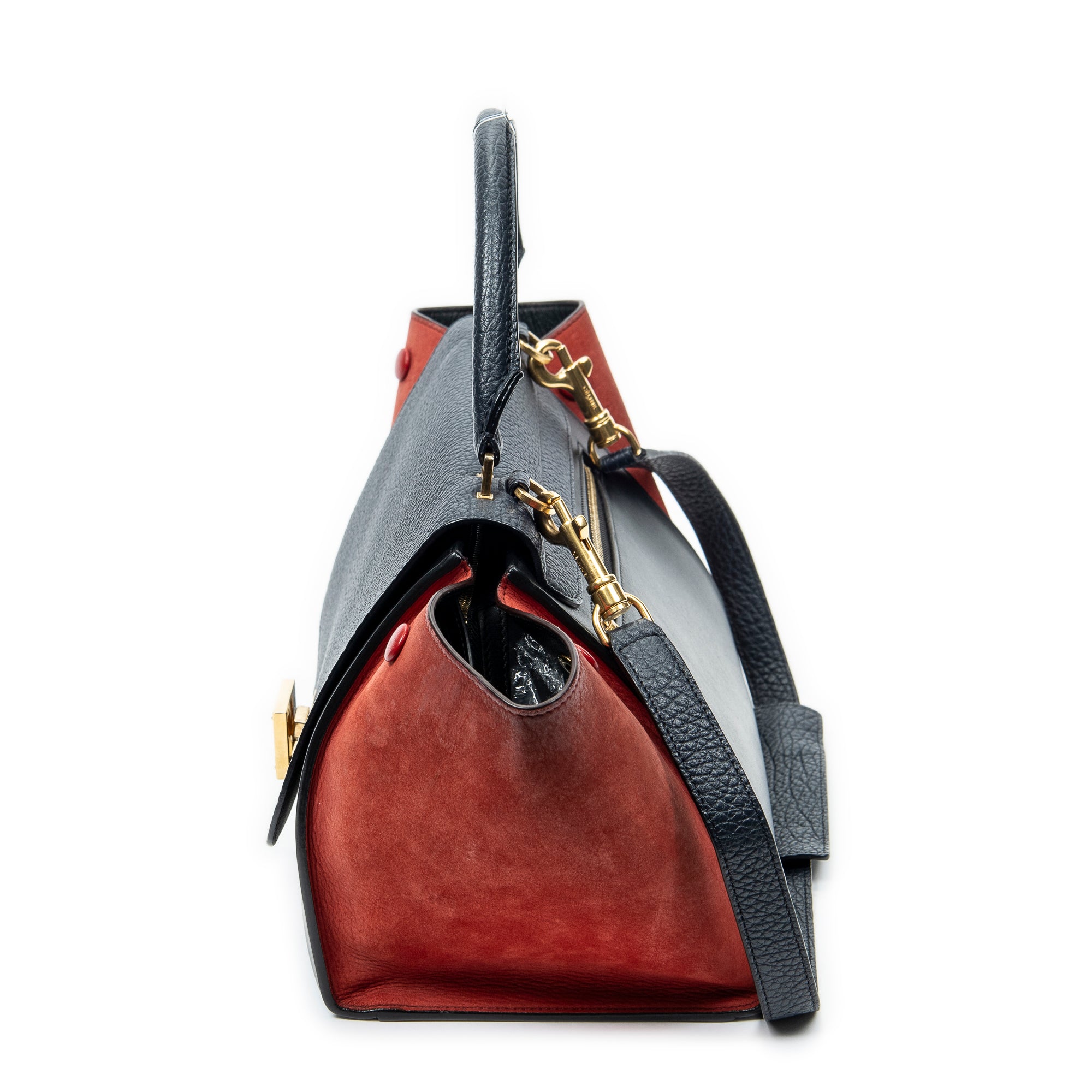 Shoulder Bag Small Tricolor Trapeze Black Grained Calfskin Leather