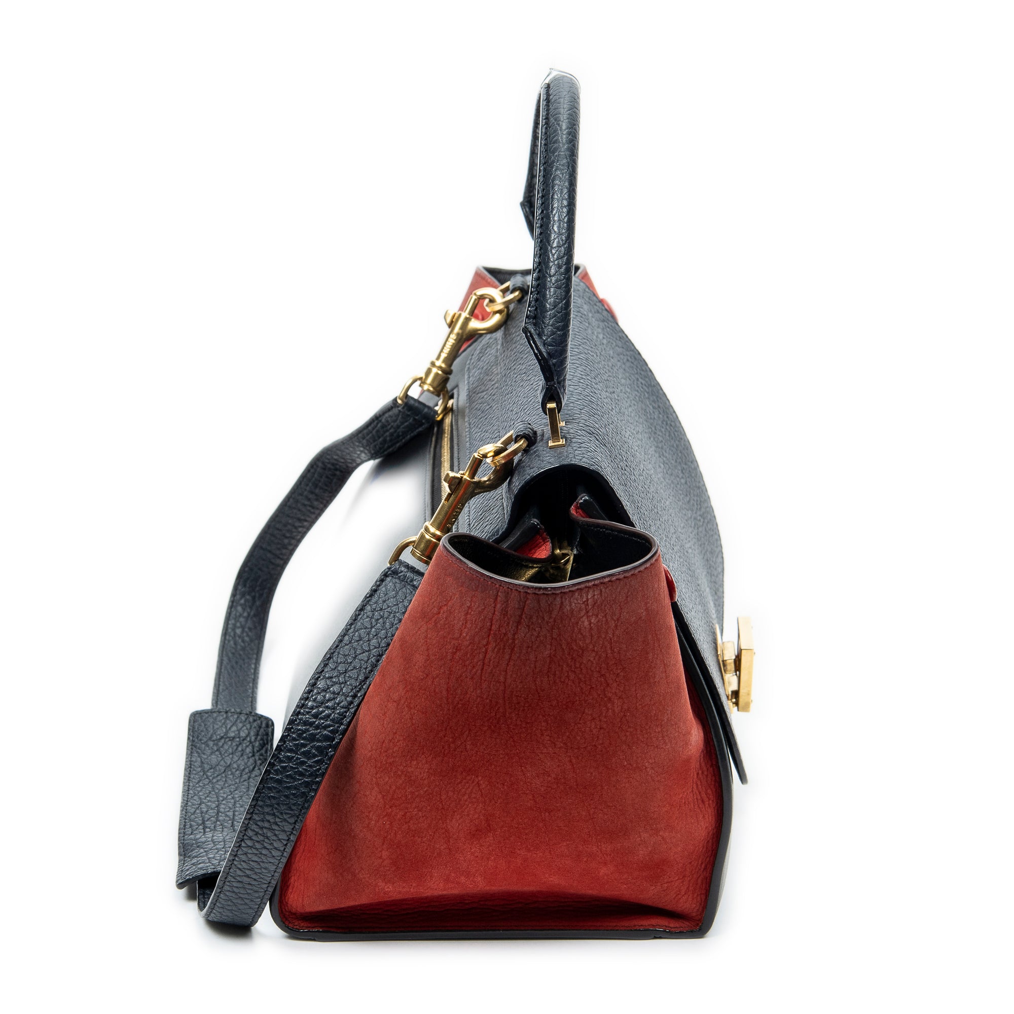 Shoulder Bag Small Tricolor Trapeze Black Grained Calfskin Leather
