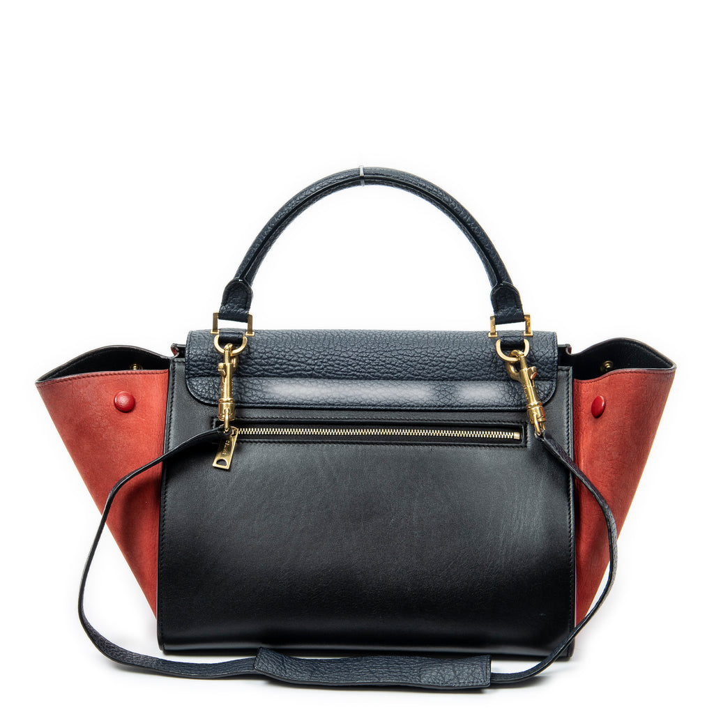 Shoulder Bag Small Tricolor Trapeze Black Grained Calfskin Leather