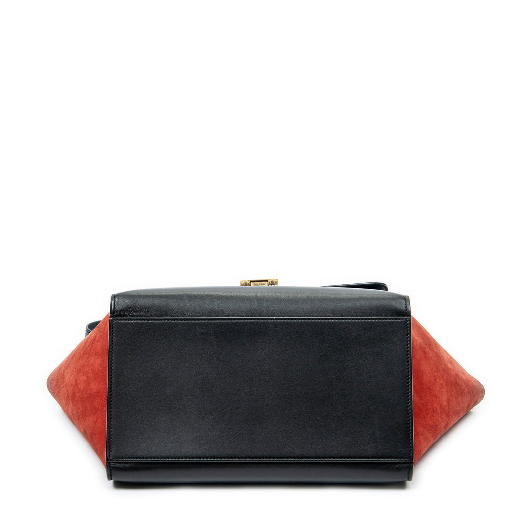 Shoulder Bag Small Tricolor Trapeze Black Grained Calfskin Leather