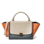 Bolso de Hombro Pequeño Trapecio Tricolor Piel de Becerro Gris