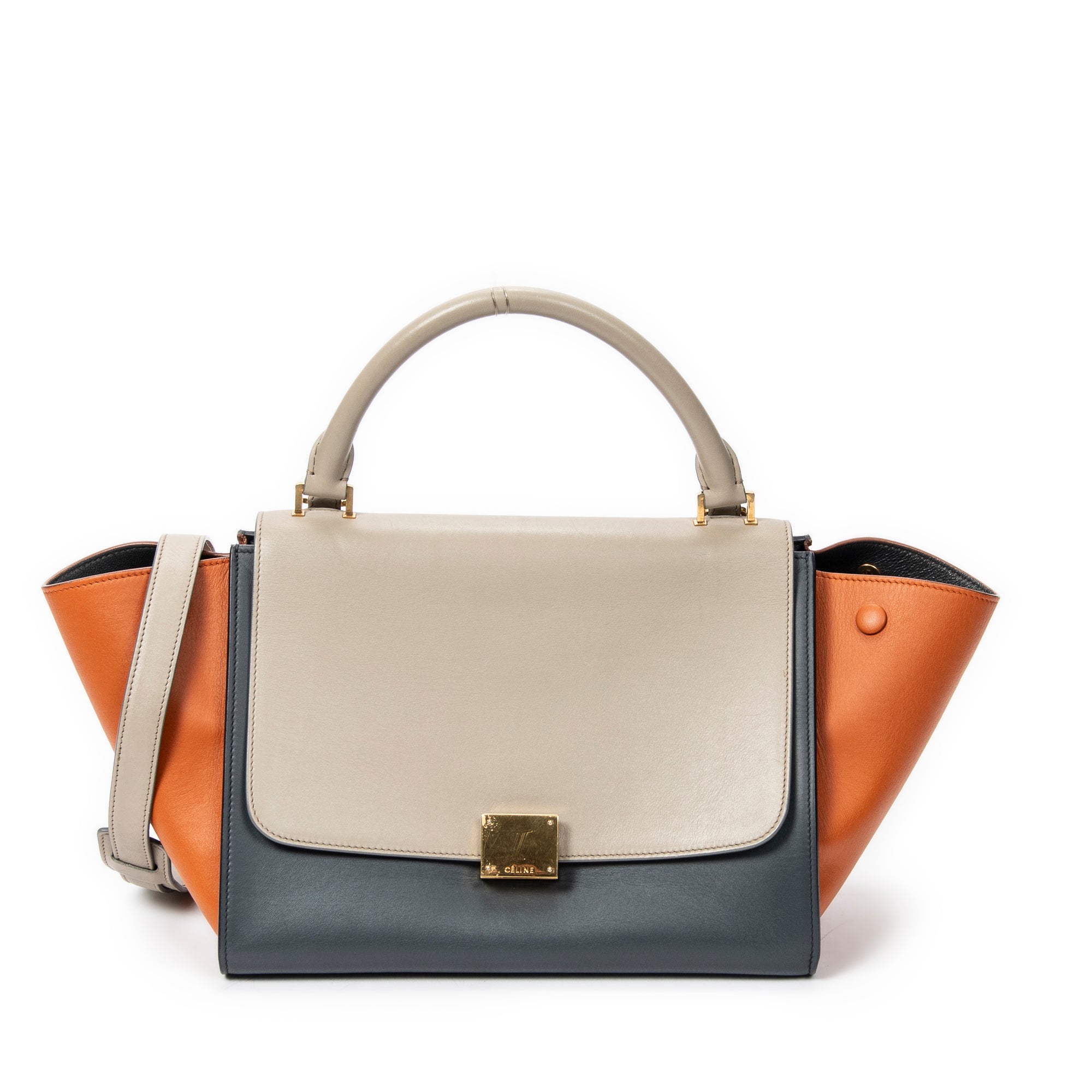 Bolso de Hombro Pequeño Trapecio Tricolor Piel de Becerro Gris