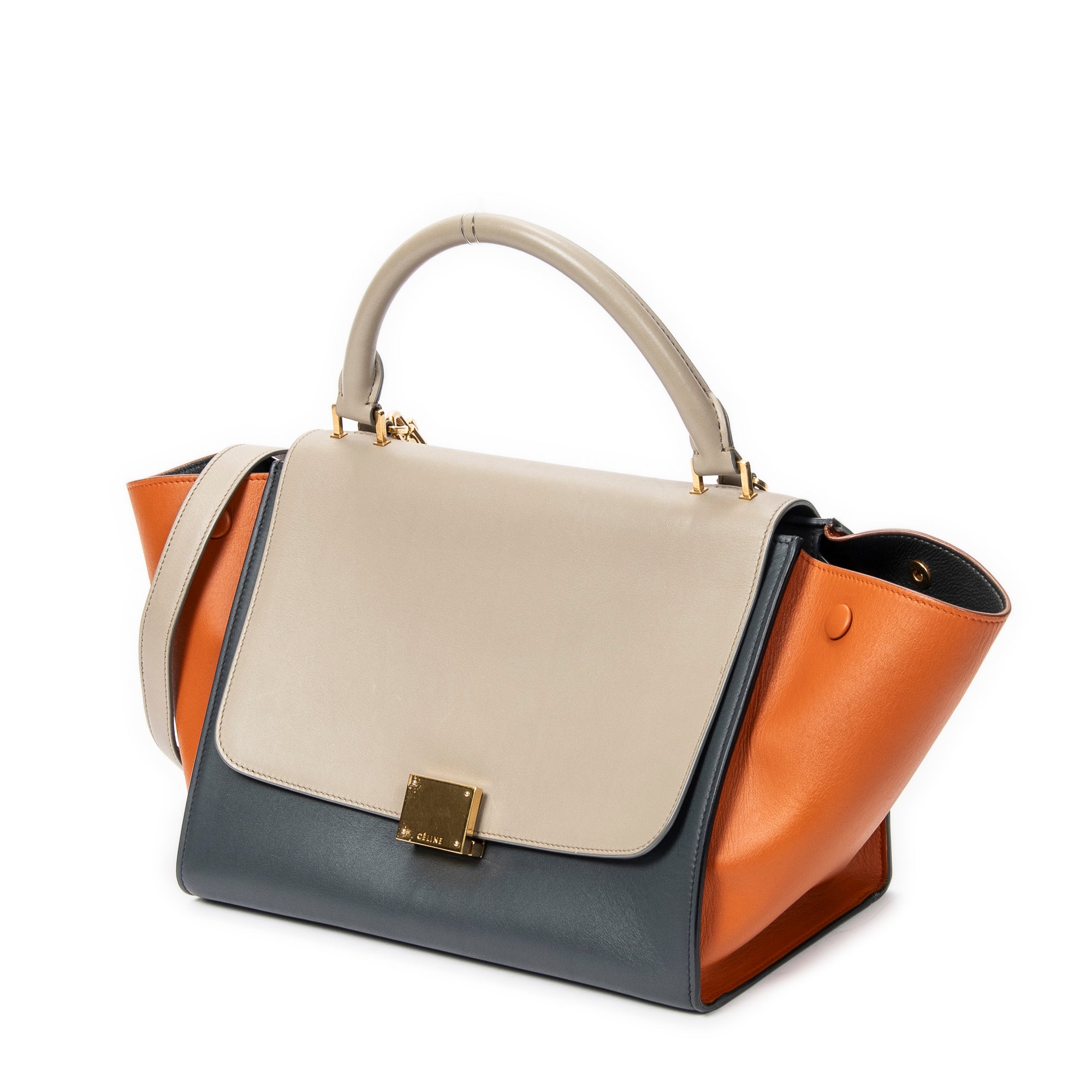 Bolso de Hombro Pequeño Trapecio Tricolor Piel de Becerro Gris